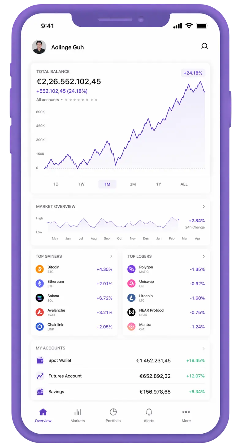Mobile application displaying portfolio overview